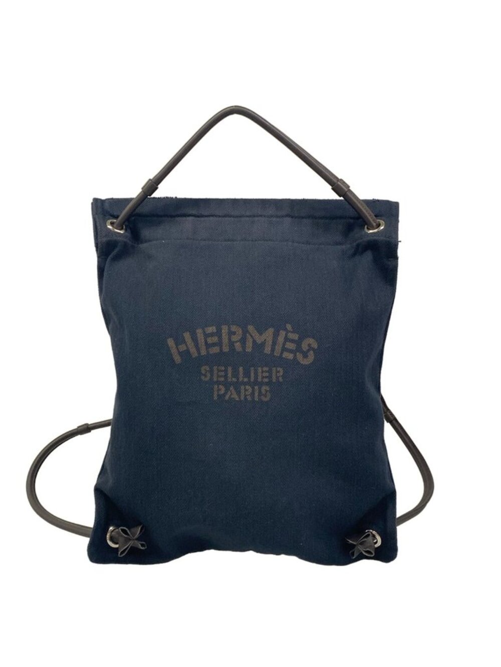 Hermes Backpack Marine Navy Dark Brown Leather
